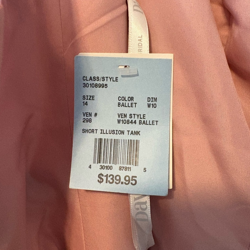David's Bridal Blush Pink Illusion Strap Mini Dress - Picture 3 of 4